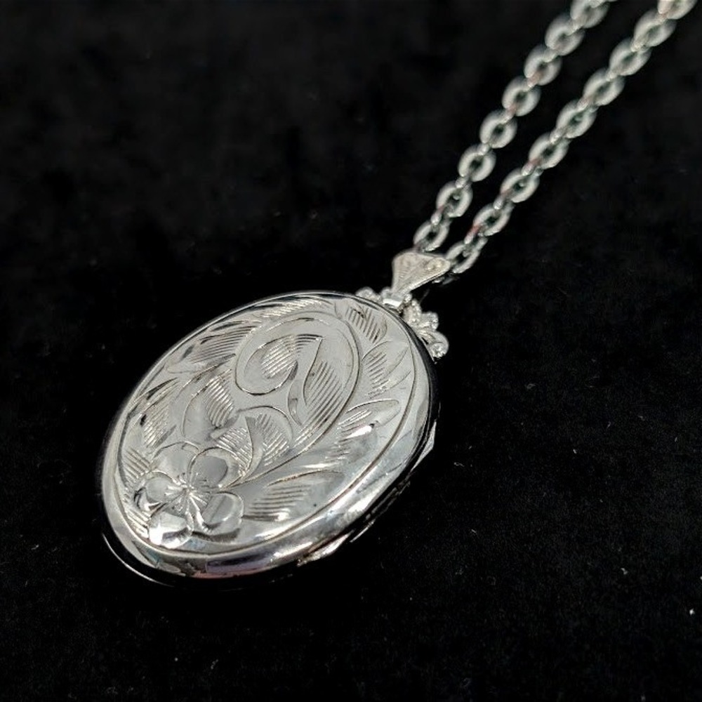 VTG Ladye Fayre Sterling‎ Photo Locket Pendant Etched Floral Necklace Victorian